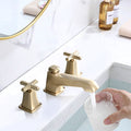 Two Handle Widespread High Arc Bathroom Faucet With Drain Assembly, Brushed Gold Brushed Gold Zinc