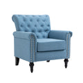 Mid Century Modern Accent Chair, Linen Armchair W Tufted Back Wood Legs, Upholstered Lounge Arm Chair Single Sofa For Living Room Bedroom,Light Blue Light Blue Foam Linen