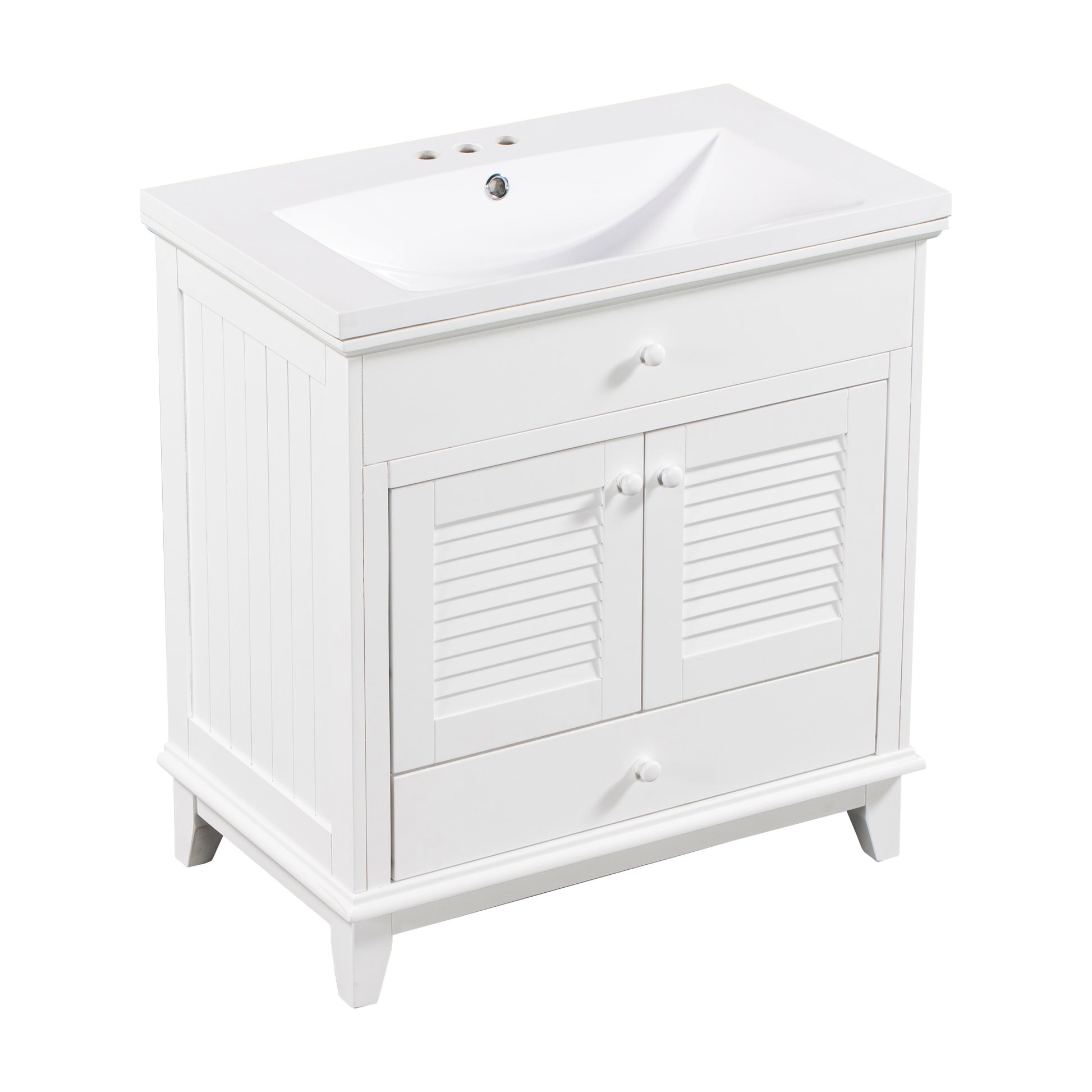 30" Bathroom Vanity With Sink, Bathroom Cabinet With Two Doors And One Drawer, White Old Sku: Jl000005Aak 1 White Solid Wood