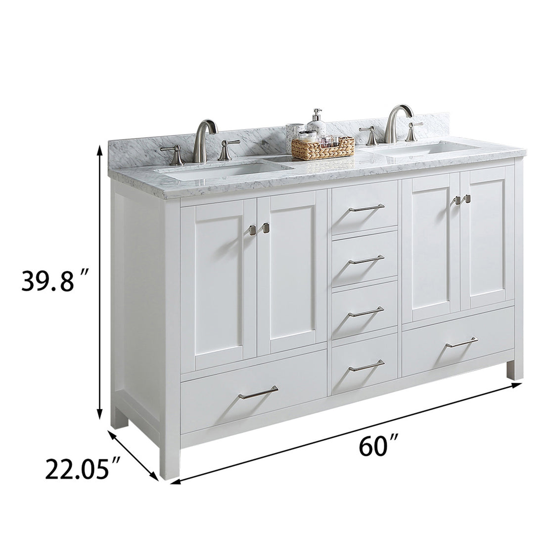 Bathroom Vanity Cabinet Set 60 Inches Double Sink, Bathroom Storage Carrara White Marble Countertop With Back Splash White Plywood