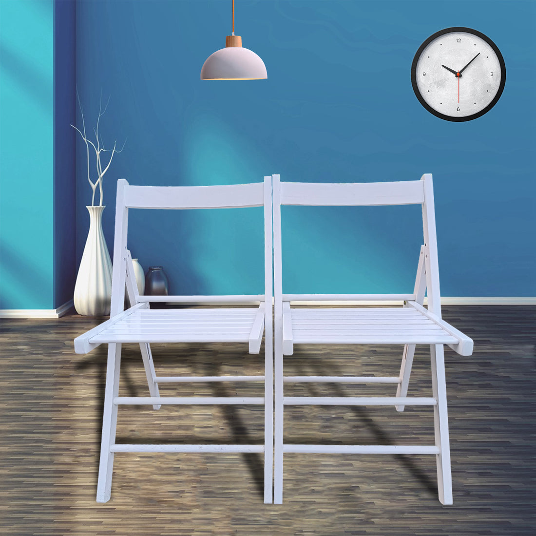 Folding Chair 2 S, Foldable Style White White Solid Wood