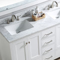 Bathroom Vanity Cabinet Set 60 Inches Double Sink, Bathroom Storage Carrara White Marble Countertop With Back Splash White Plywood