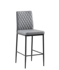 Light Gray Modern Simple Bar Chair, Fireproof Leather Spraying Metal Pipe, Diamond Grid Pattern, Restaurant, Family, 2 Piece Set Light Gray Pu Leather