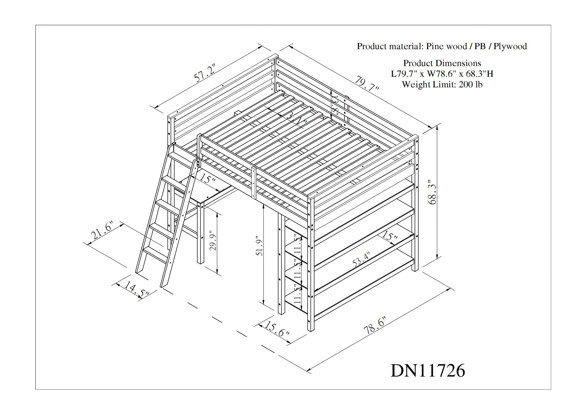 Loft Bed Full With Desk,Ladder,Shelvesgrey Grey Pine