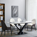 1600Mm Artificial Stone Dining Table With Black Frame Black White Sintered Stone