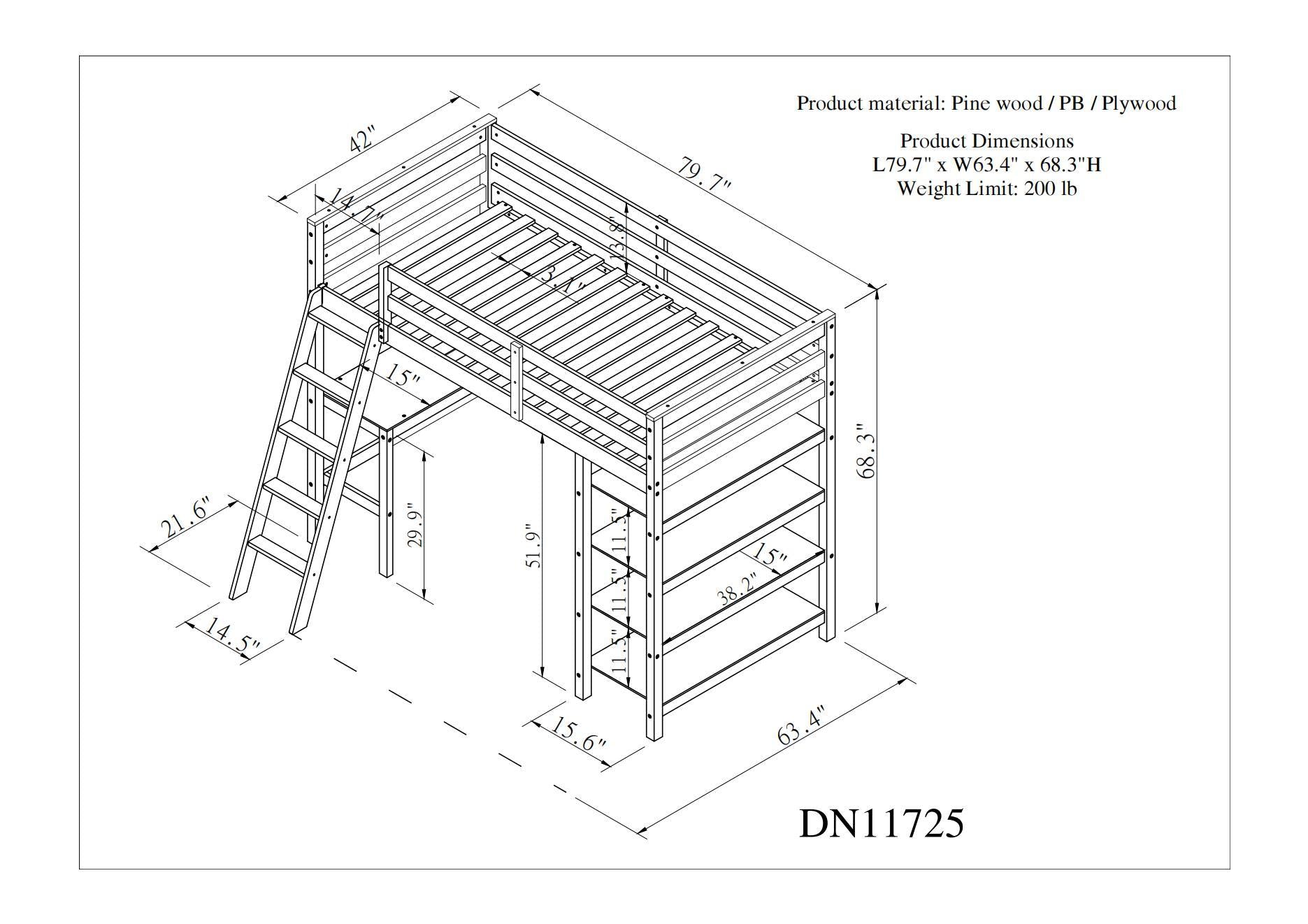 Twin Loft Bed With Desk,Ladder,Shelvesespresso Espresso Pine