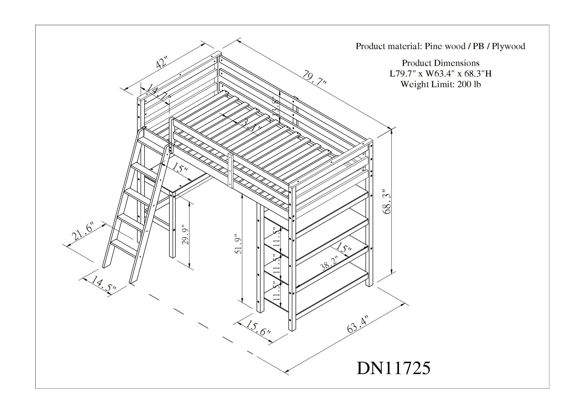 Twin Loft Bed With Desk,Ladder,Shelveswhite White Pine