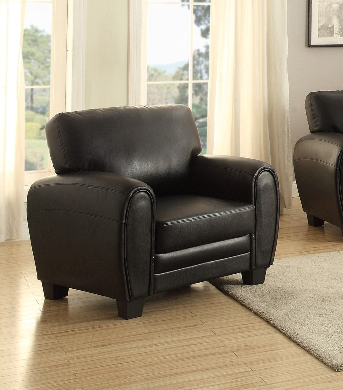 Modern Living Room Furniture 1Pc Chair Black Faux Leather Covering Retro Styling Furniture Black Primary Living Space Contemporary,Modern,Retro Solid Wood
