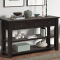 48'' Solid Pine Wood Top Console Table, Modern Entryway Sofa Side Table With 3 Storage Drawers And 2 Shelves. Easy To Assemble Black Black Pine