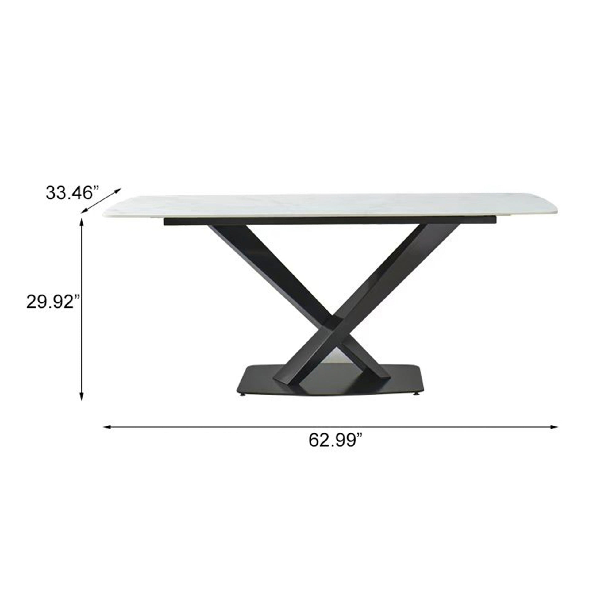 1600Mm Artificial Stone Dining Table With Black Frame Black White Sintered Stone