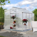 Polycarbonate Greenhouse,6'X 8' Heavy Duty Walk In Plant Garden Greenhouse For Backyard Outdoor Silver Aluminium