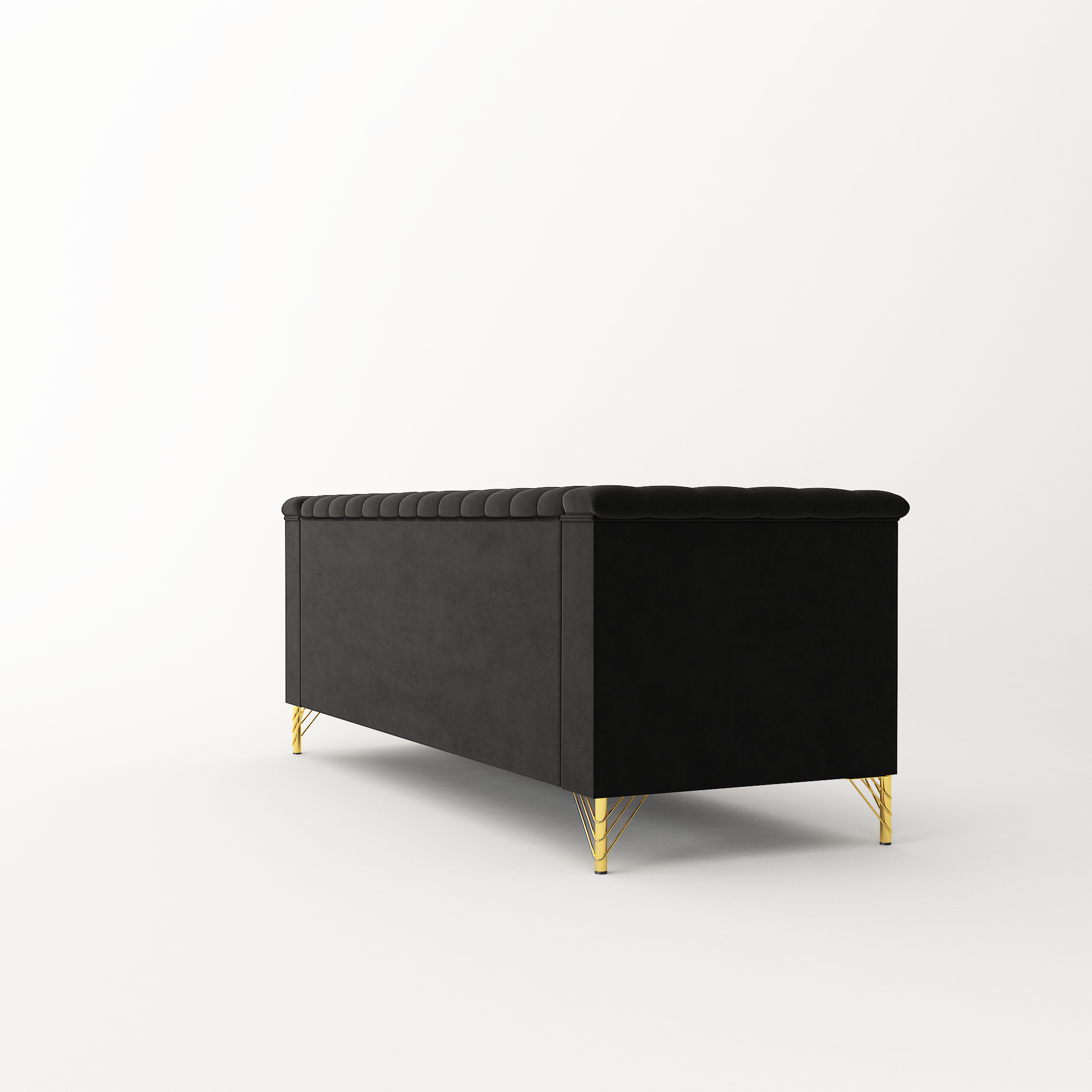 Fx P82 Bk Sofa Modern Sofa Couches For Living Room, 82.67Inches Velvet Velvet Tight Back Chesterfield Design Couch Upholstered Sofa With Metal Legs Decor Furniture For Bedroom Black Velvet 3 Seat