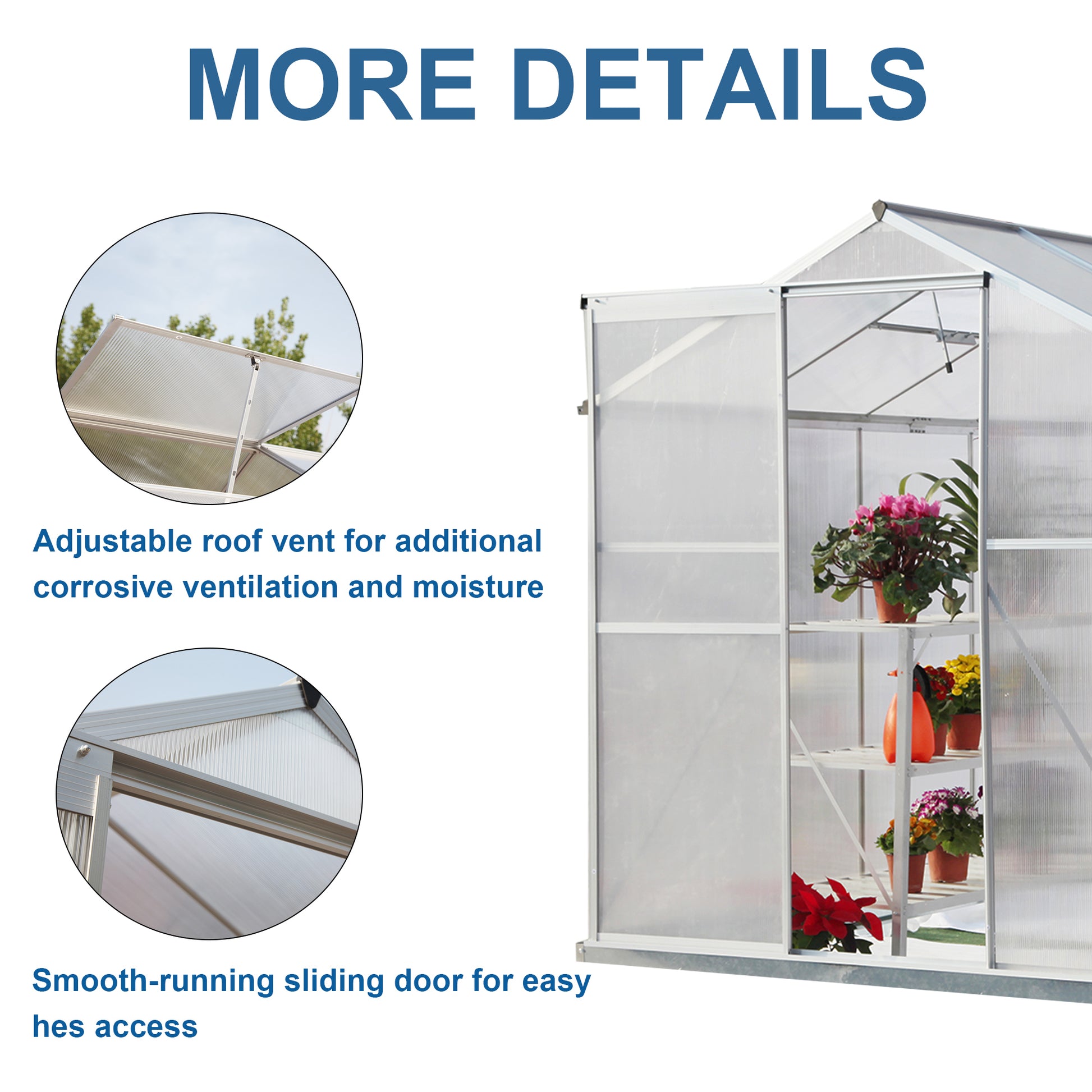 Polycarbonate Greenhouse,6'X 8' Heavy Duty Walk In Plant Garden Greenhouse For Backyard Outdoor Silver Aluminium