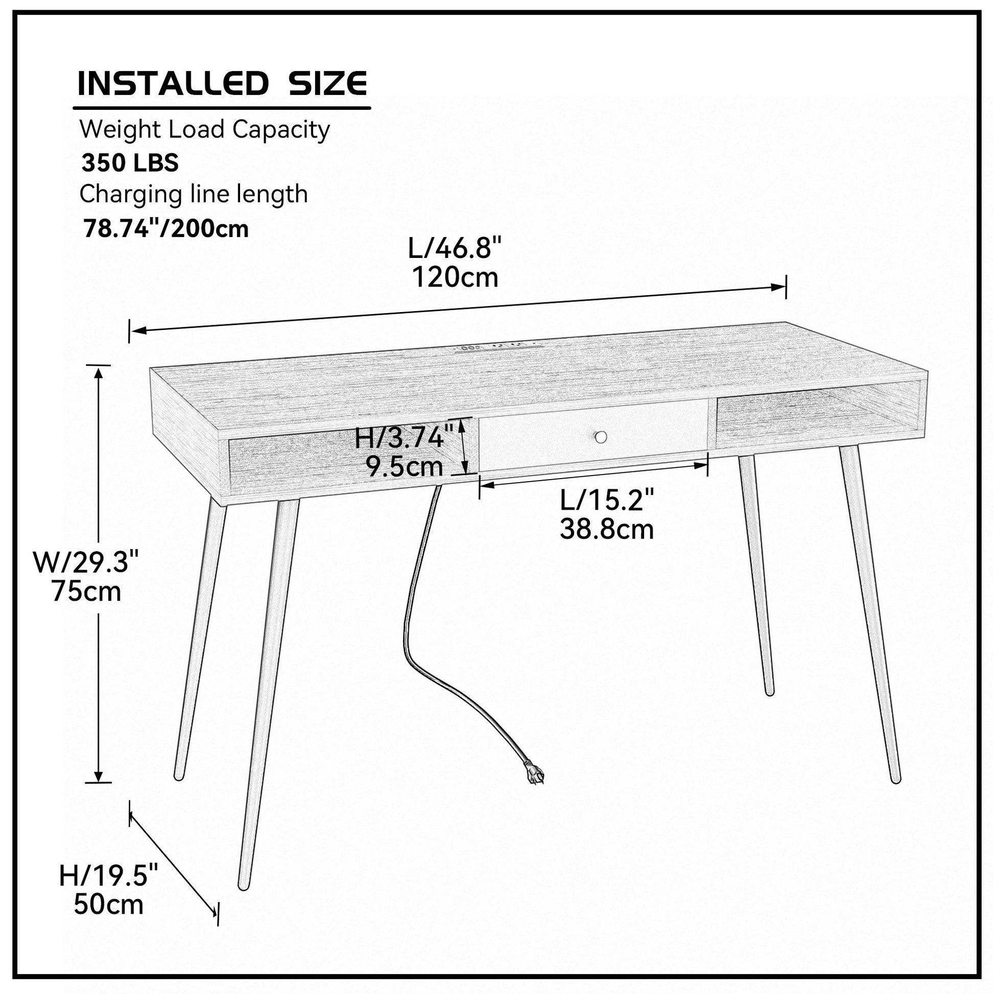 Mid Century Desk With Usb Ports And Power Outlet, Modern Writing Study Desk With Drawers, Multifunctional Home Office Computer Desk Black Black Mdf