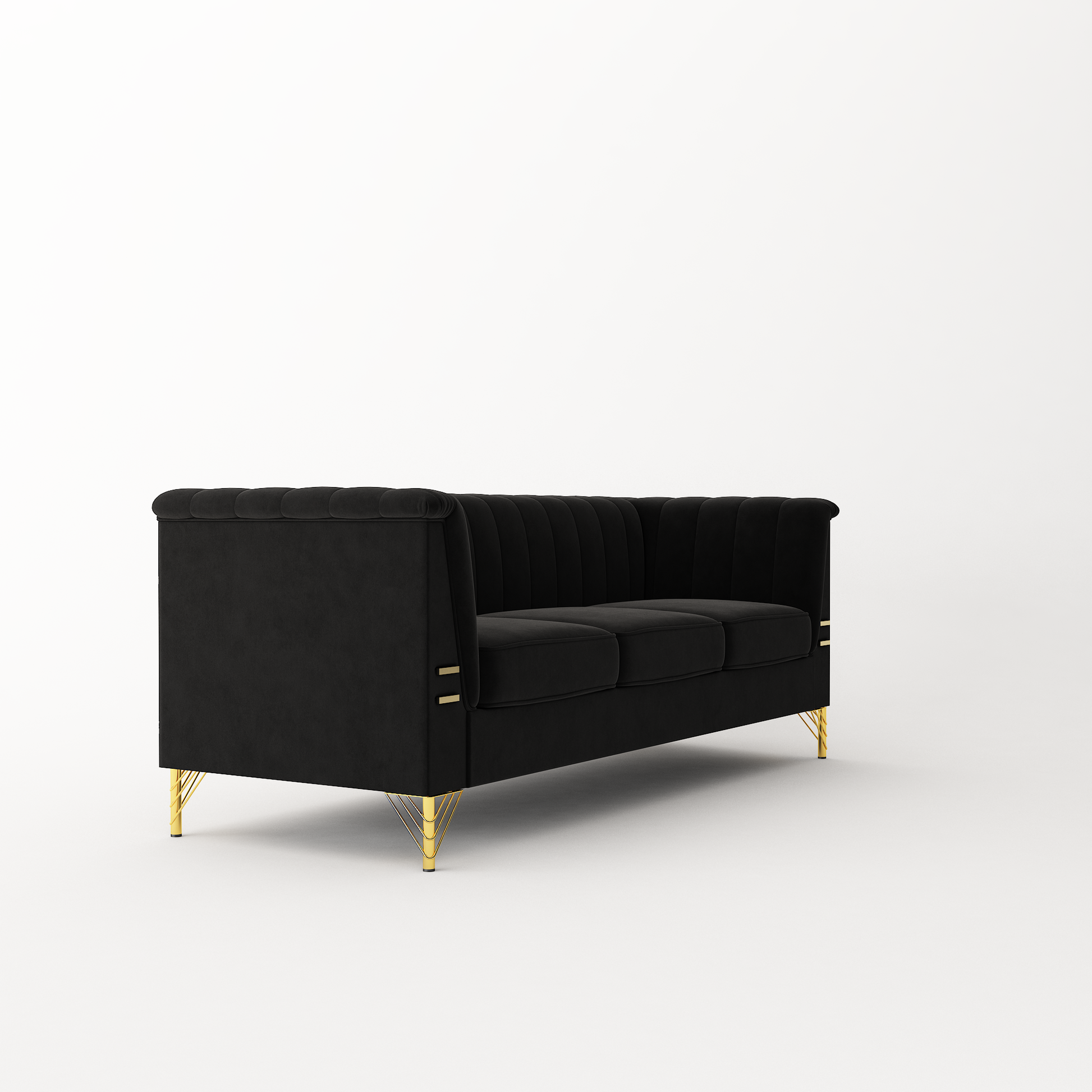 Fx P82 Bk Sofa Modern Sofa Couches For Living Room, 82.67Inches Velvet Velvet Tight Back Chesterfield Design Couch Upholstered Sofa With Metal Legs Decor Furniture For Bedroom Black Velvet 3 Seat