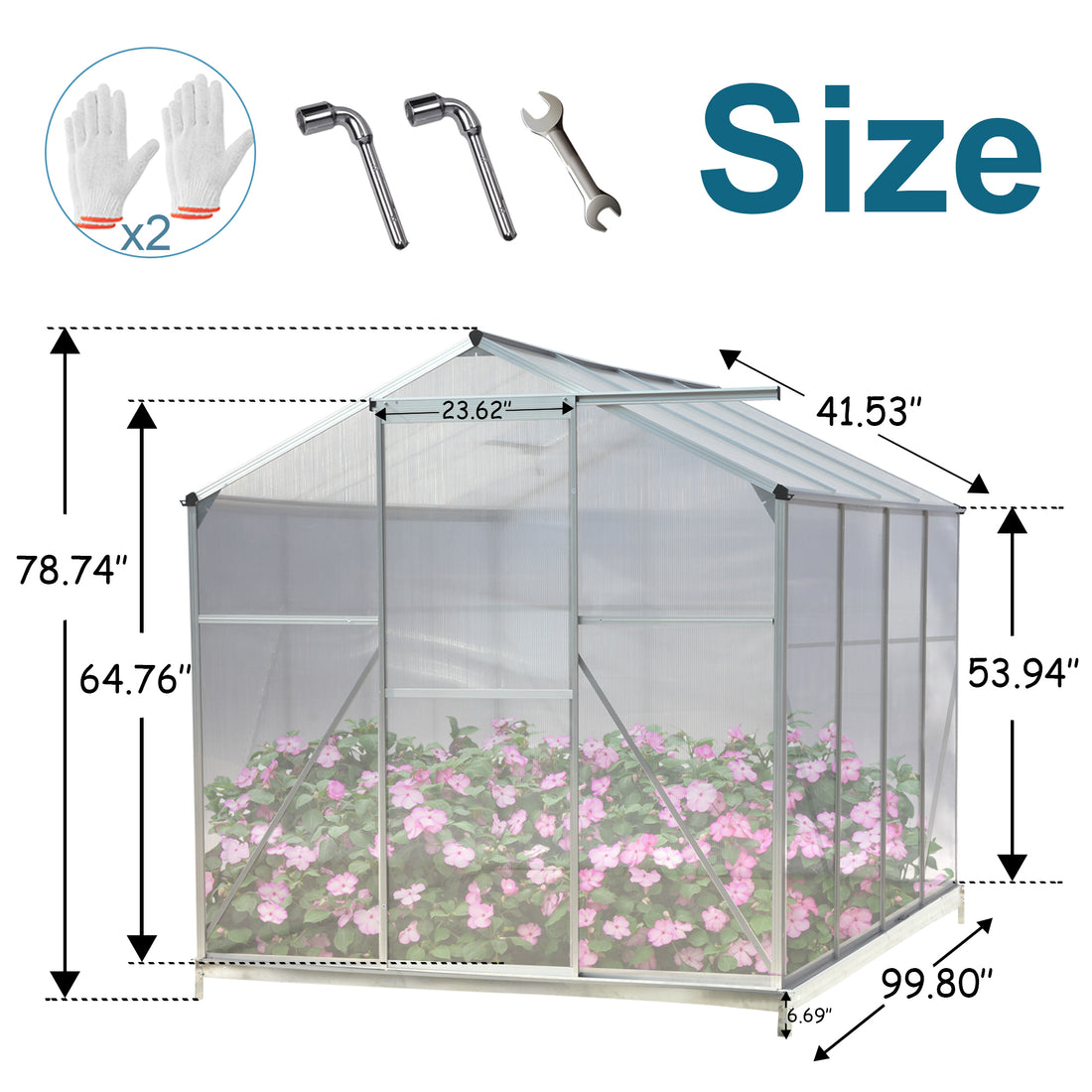 Polycarbonate Greenhouse,6'X 8' Heavy Duty Walk In Plant Garden Greenhouse For Backyard Outdoor Silver Aluminium