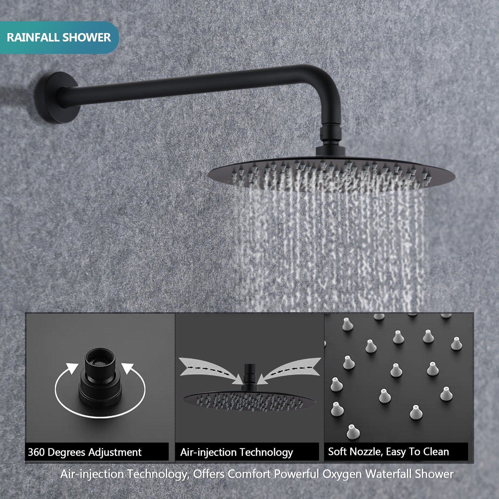 Wall Mounted Round Shower Combo Set With 10" Rain Shower Head And Handheld Shower Head Set With Pressure Balancing Valve Matt Black Brass