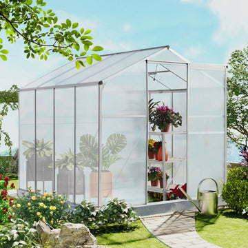 Polycarbonate Greenhouse,6'X 8' Heavy Duty Walk In Plant Garden Greenhouse For Backyard Outdoor Silver Aluminium