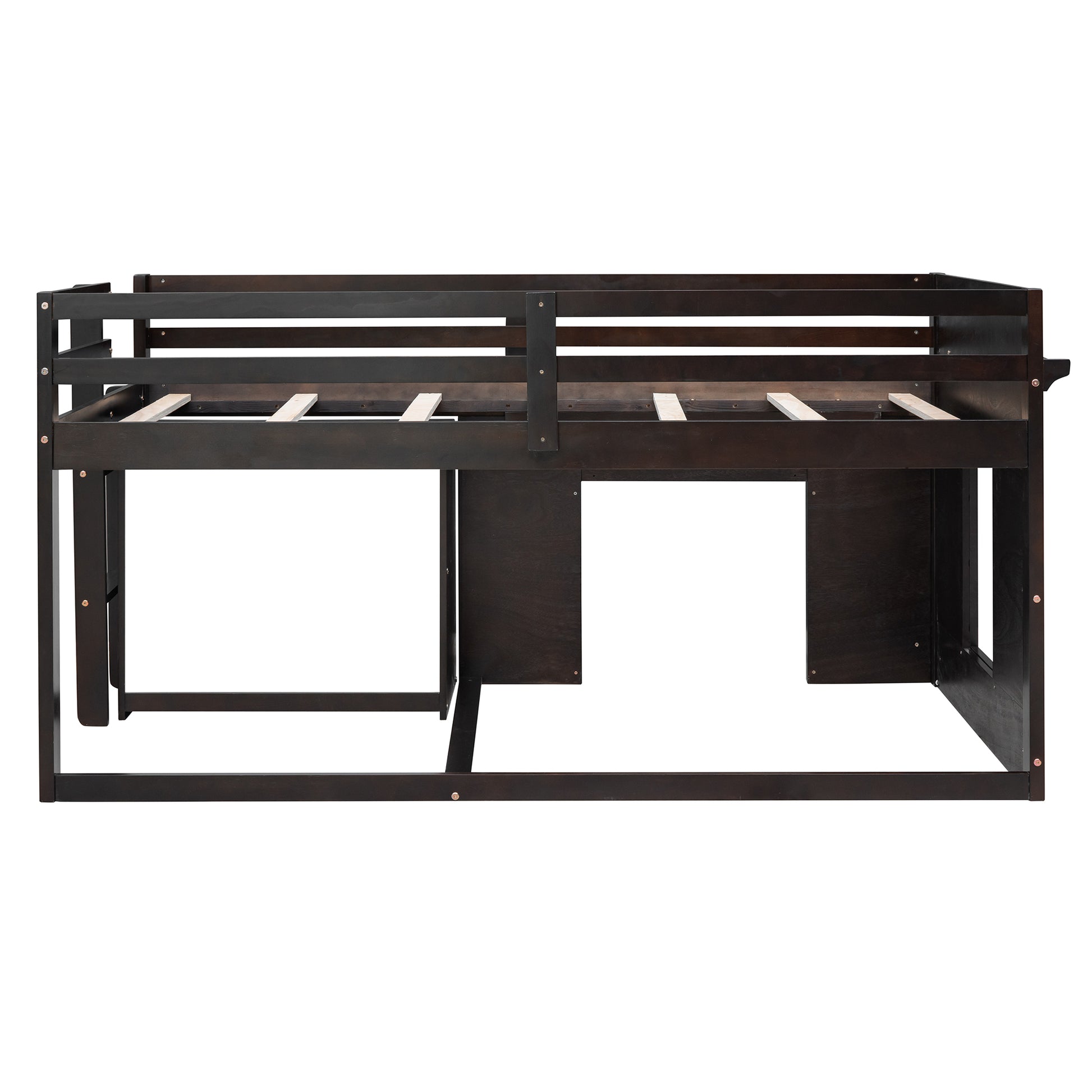 Twin Size Loft Bed With Cabinet And Shelf Espresso Old Sku:Lp000501Aap Espresso Solid Wood