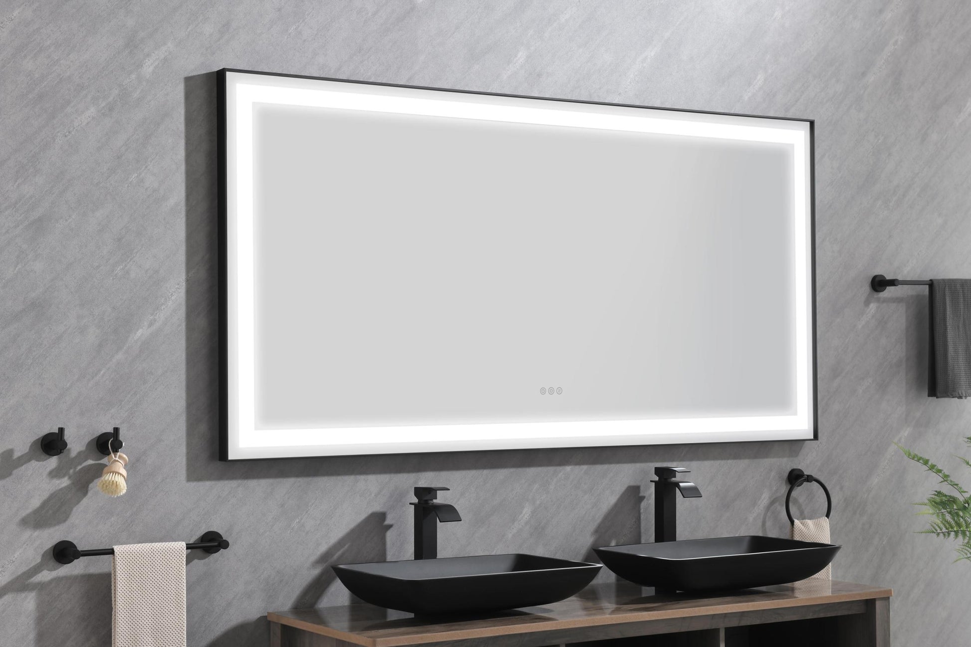 72 In. W X 36 In. H Black Framed Led Single Bathroom Vanity Mirror In Polished Crystal Bathroom Vanity Led Mirror With 3 Color Lights Mirror For Bathroom Wall Smart Lighted Vanity Mirror Matt Black Aluminium