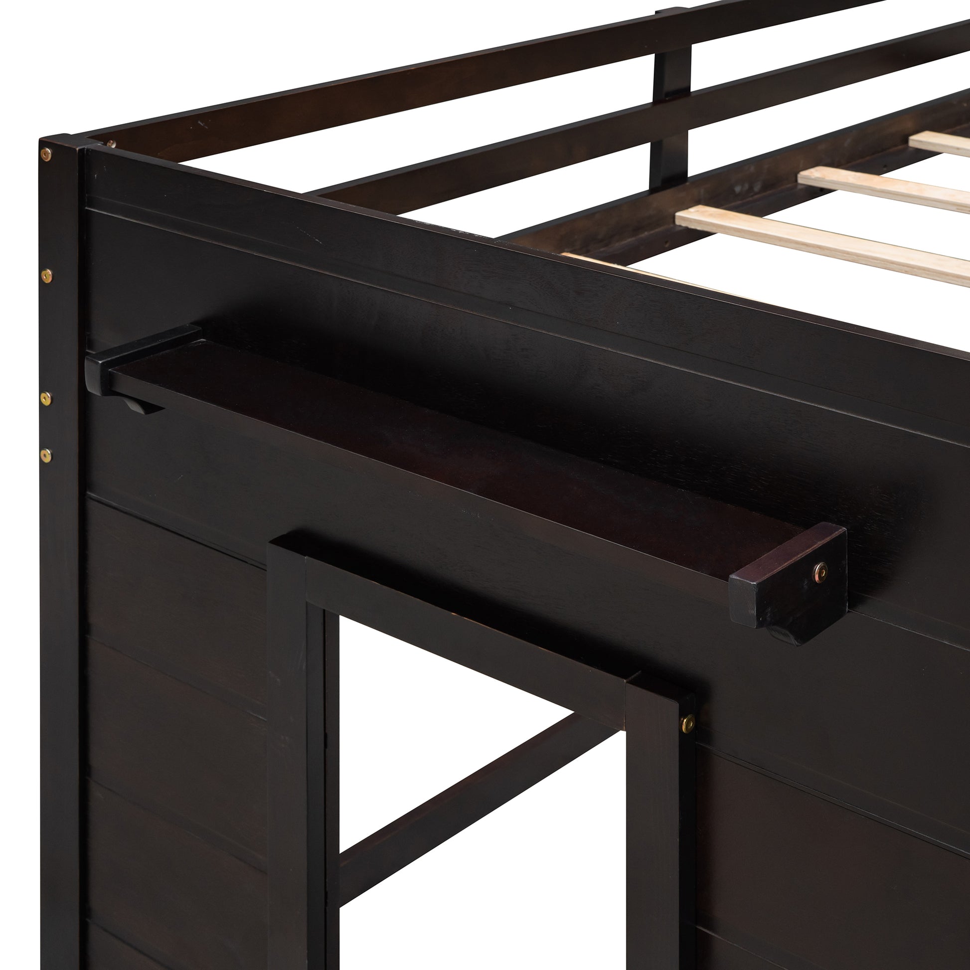 Twin Size Loft Bed With Cabinet And Shelf Espresso Old Sku:Lp000501Aap Espresso Solid Wood