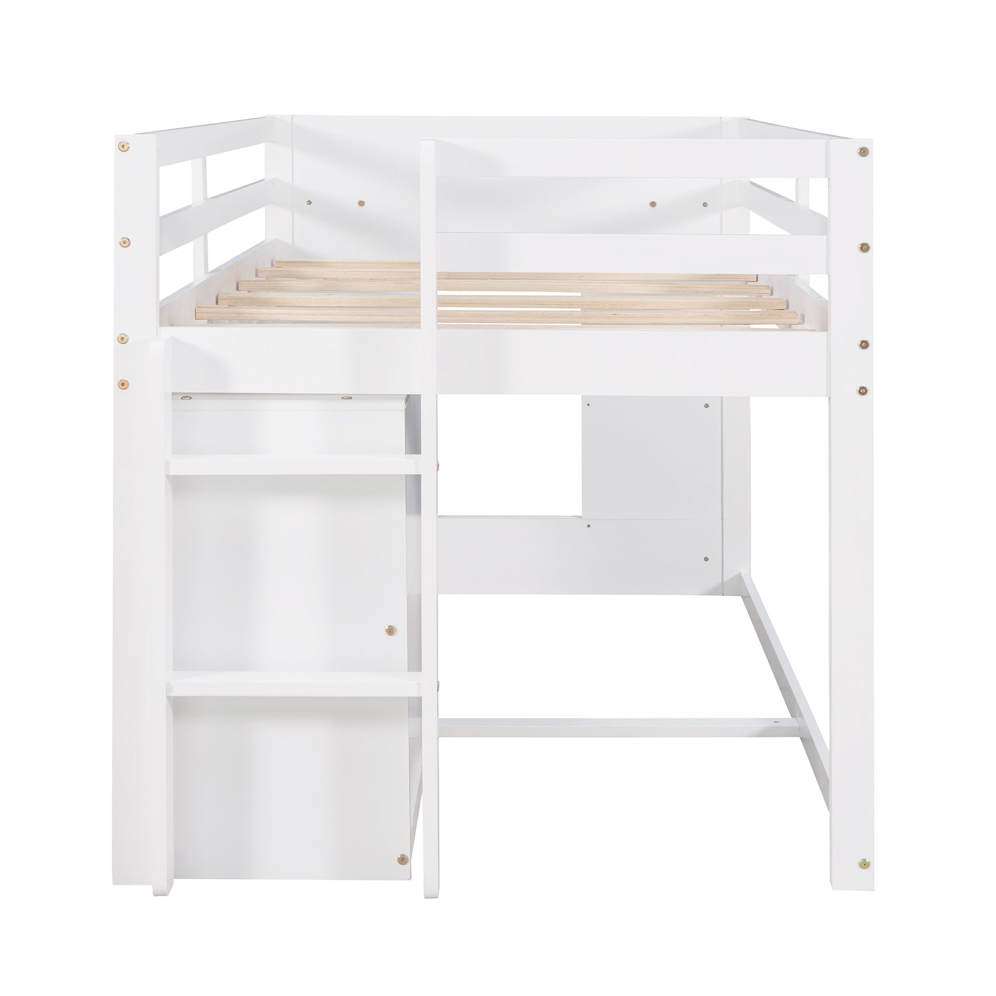 Twin Size Loft Bed With Cabinet And Shelf White Old Sku:Lp000501Aak White Solid Wood