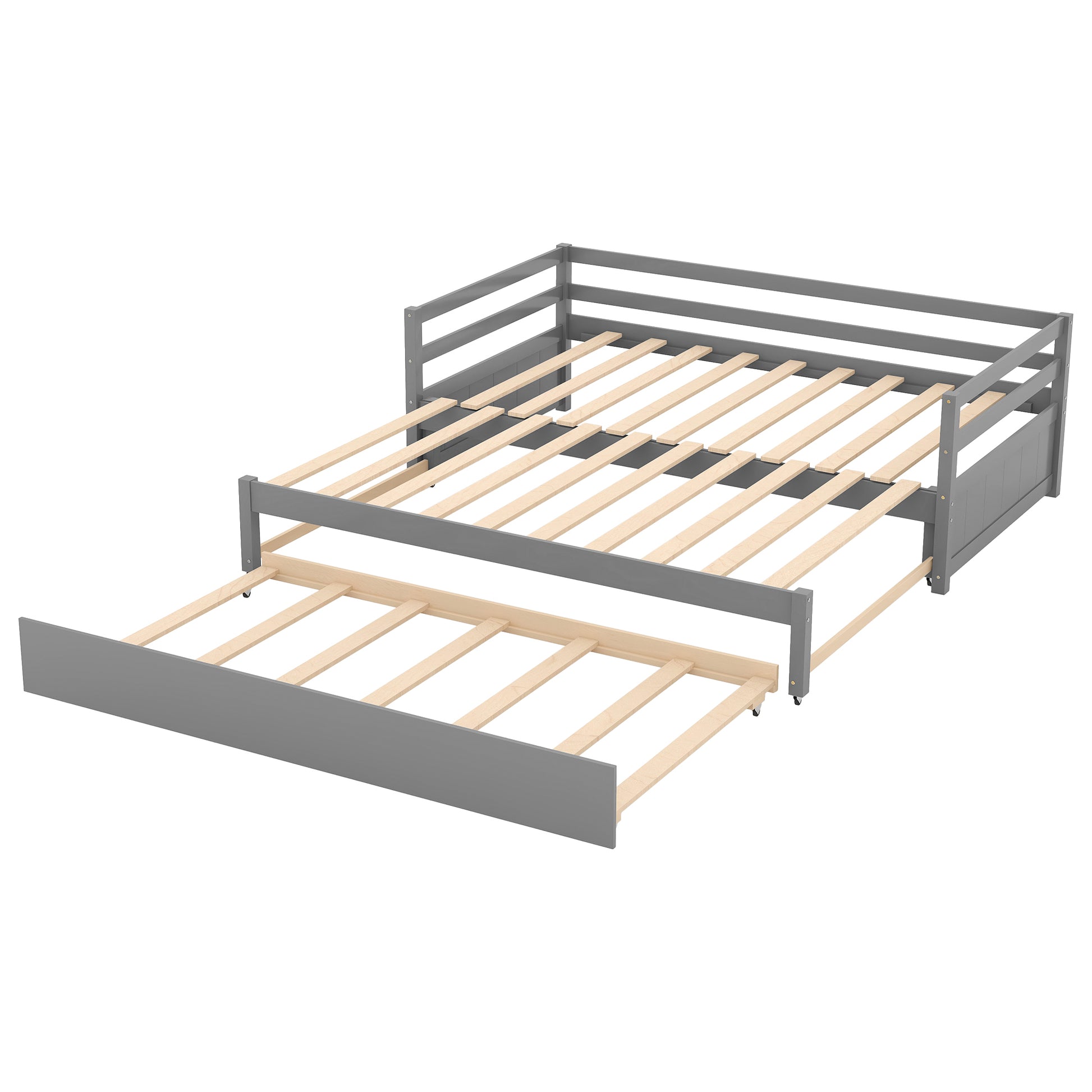 Twin Or Double Twin Daybed With Trundle,Gray Box Spring Not Required Twin Gray Wood Daybeds Pine