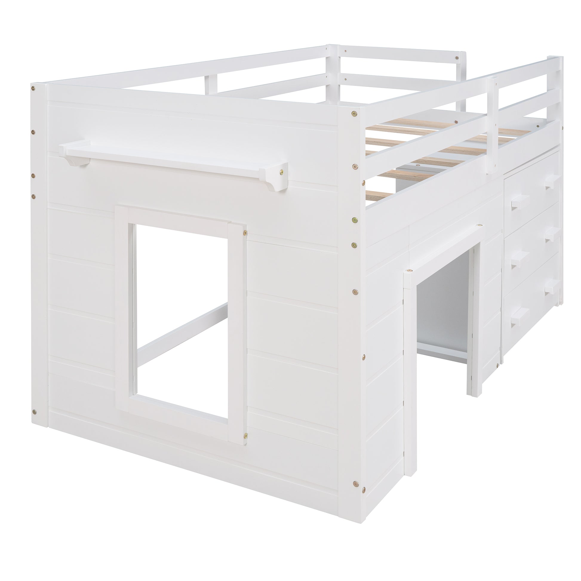 Twin Size Loft Bed With Cabinet And Shelf White Old Sku:Lp000501Aak White Solid Wood