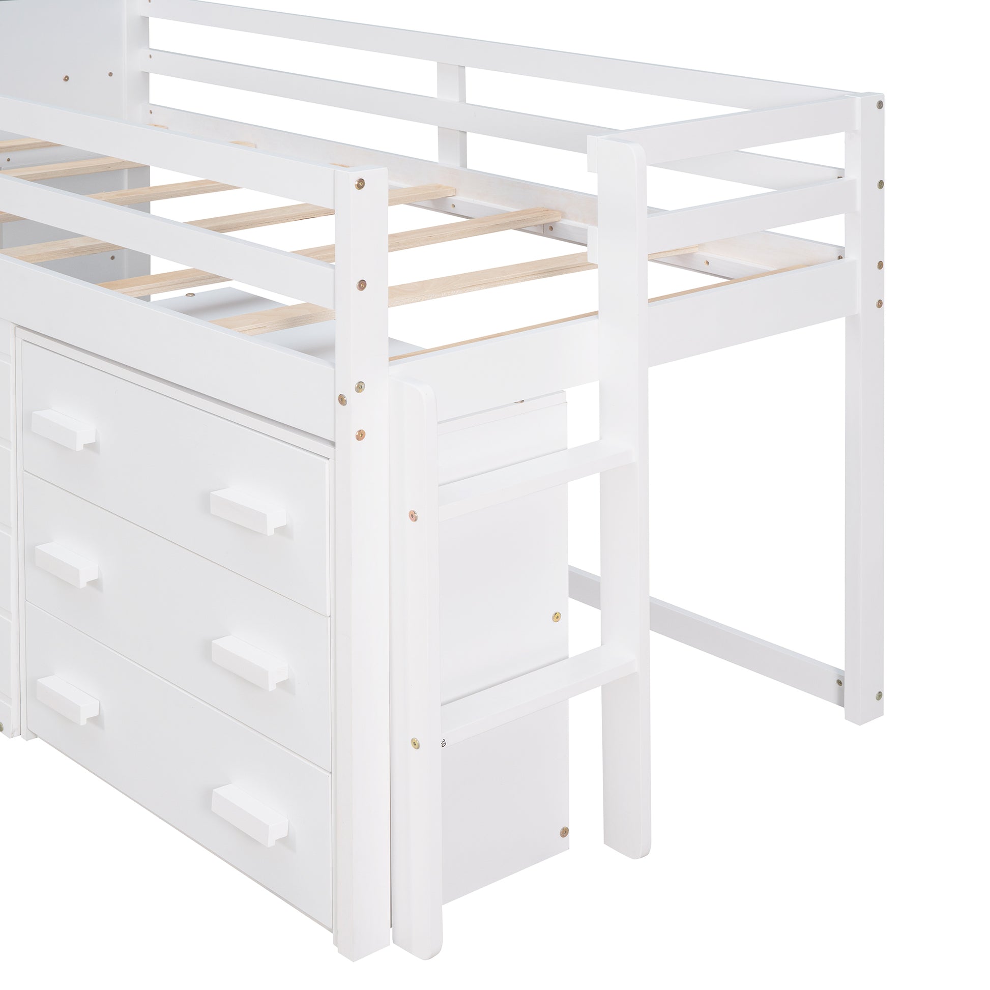 Twin Size Loft Bed With Cabinet And Shelf White Old Sku:Lp000501Aak White Solid Wood