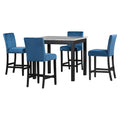 5 Piece Counter Height Dining Table Set With One Faux Marble Dining Table And Four Upholstered Seat Chairs, Table Top: 40In.L X40In.W, For Kitchen And Living Room Furniture,Blue Blue Mdf