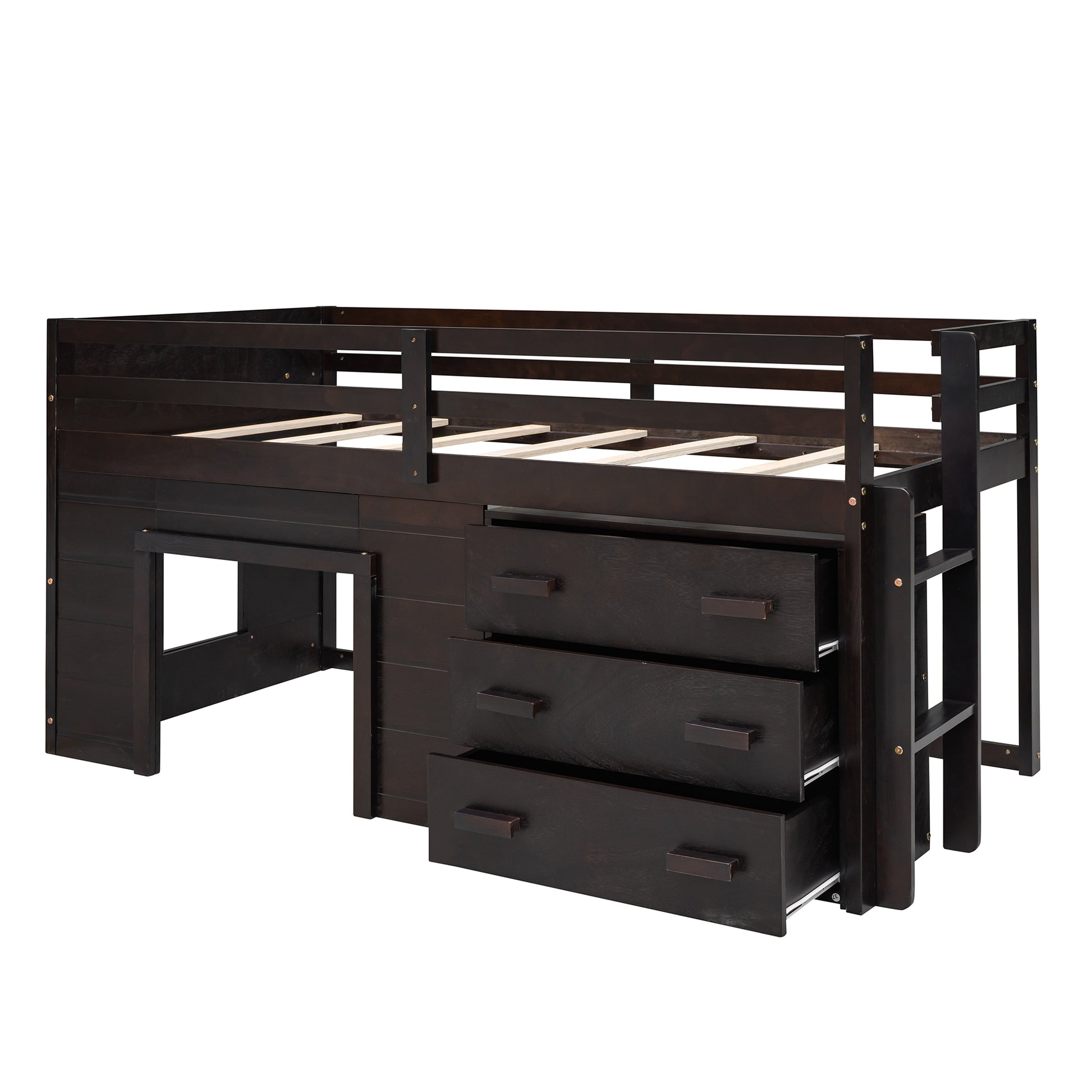 Twin Size Loft Bed With Cabinet And Shelf Espresso Old Sku:Lp000501Aap Espresso Solid Wood