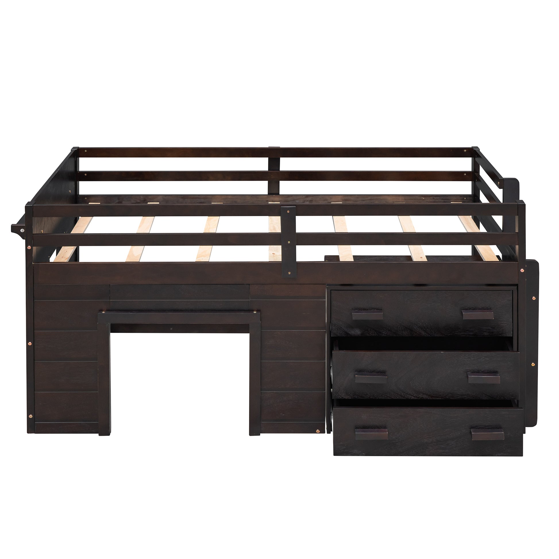 Twin Size Loft Bed With Cabinet And Shelf Espresso Old Sku:Lp000501Aap Espresso Solid Wood