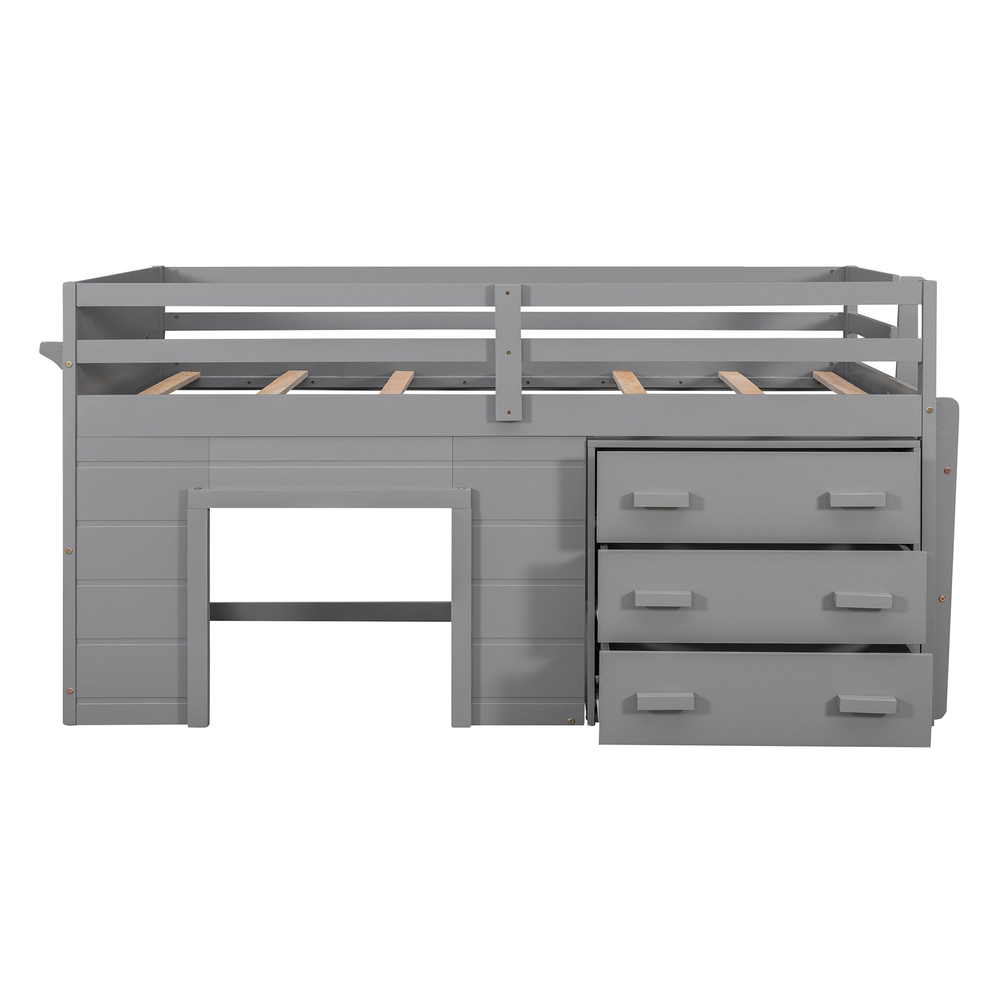 Twin Size Loft Bed With Cabinet And Shelf Gray Old Sku:Lp000501Aae Gray Solid Wood