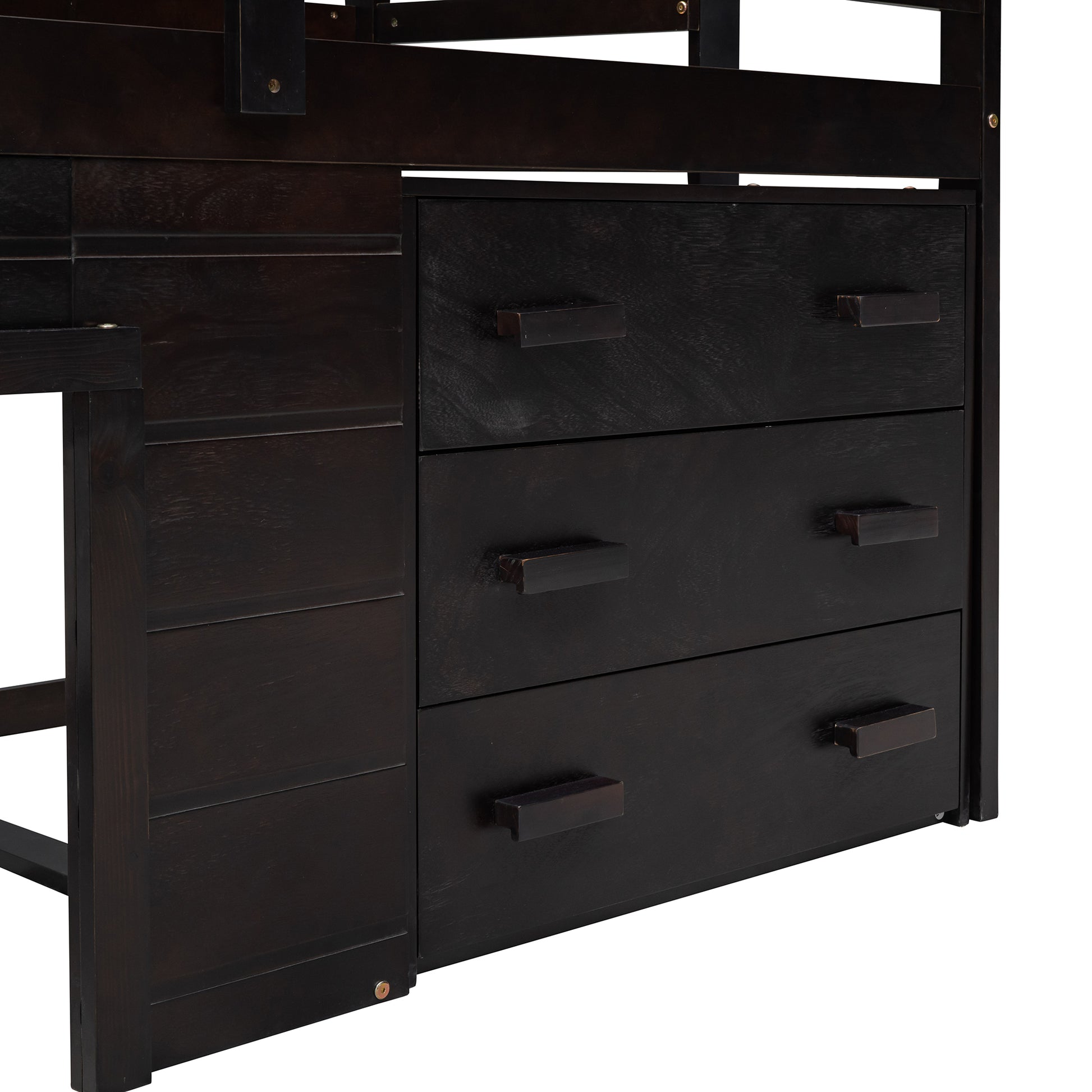 Twin Size Loft Bed With Cabinet And Shelf Espresso Old Sku:Lp000501Aap Espresso Solid Wood