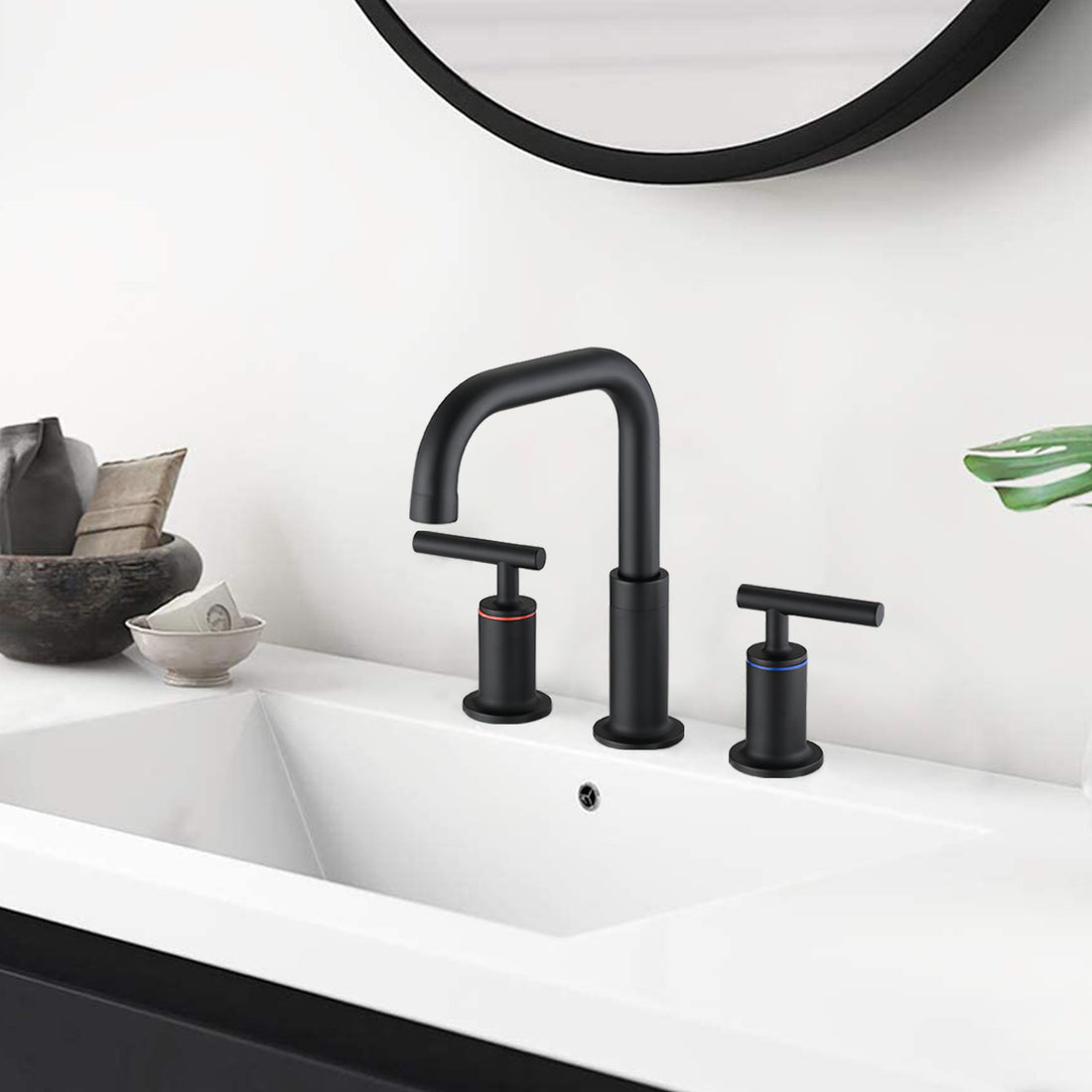 8 In. Widespread Double Handle Bathroom Faucet With Pop Up Drain In Matte Black Matte Black Brass