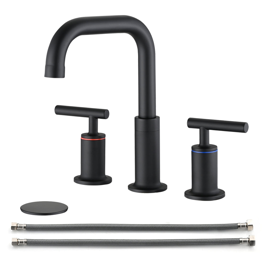 8 In. Widespread Double Handle Bathroom Faucet With Pop Up Drain In Matte Black Matte Black Brass