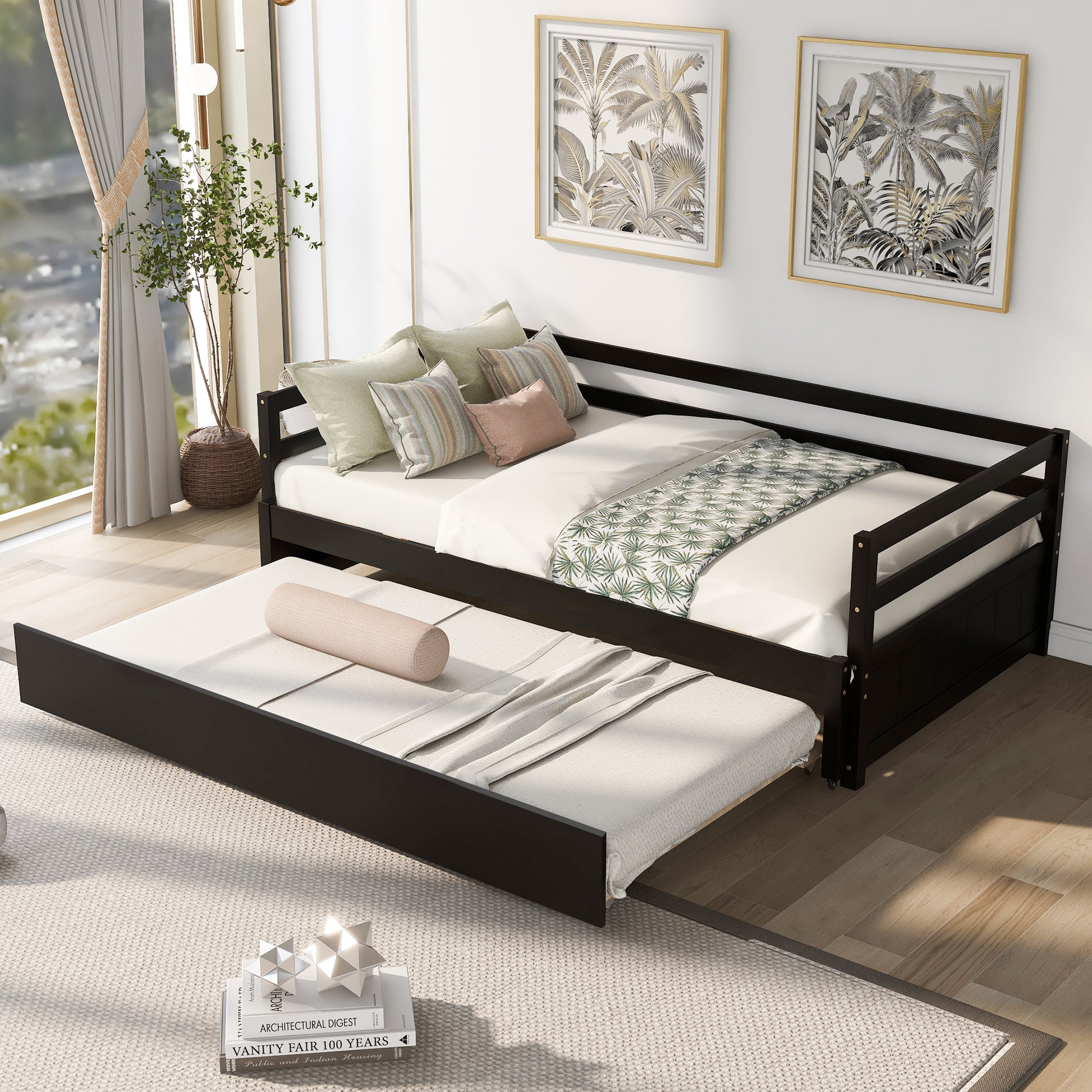 Twin Or Double Twin Daybed With Trundle,Espresso Box Spring Not Required Twin Espresso Wood Daybeds Pine