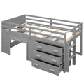 Twin Size Loft Bed With Cabinet And Shelf Gray Old Sku:Lp000501Aae Gray Solid Wood