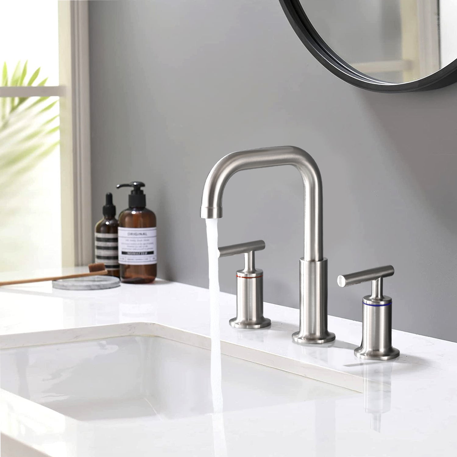 8 In. Widespread Double Handle Bathroom Faucet With Pop Up Drain In Brushed Nickel Brushed Nickel Brass