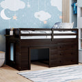 Twin Size Loft Bed With Cabinet And Shelf Espresso Old Sku:Lp000501Aap Espresso Solid Wood