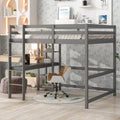 Full Loft Bed With Desk ,Shelves And Ladder, Grey Grey Pine