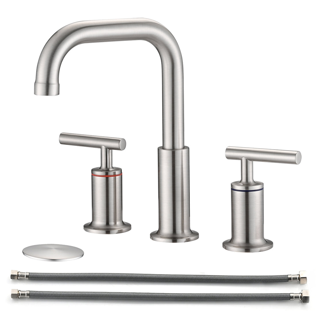 8 In. Widespread Double Handle Bathroom Faucet With Pop Up Drain In Brushed Nickel Brushed Nickel Brass