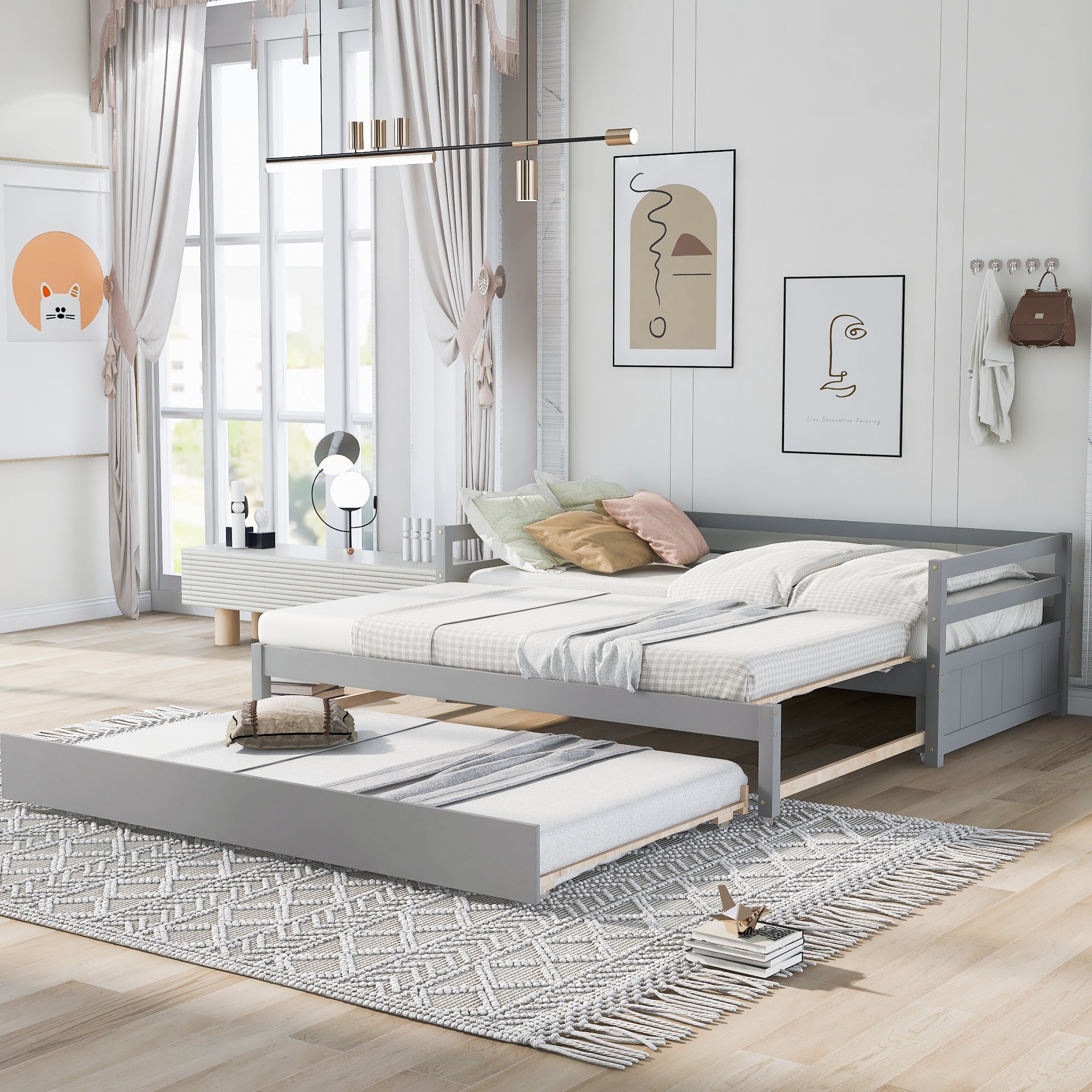 Twin Or Double Twin Daybed With Trundle,Gray Box Spring Not Required Twin Gray Wood Daybeds Pine