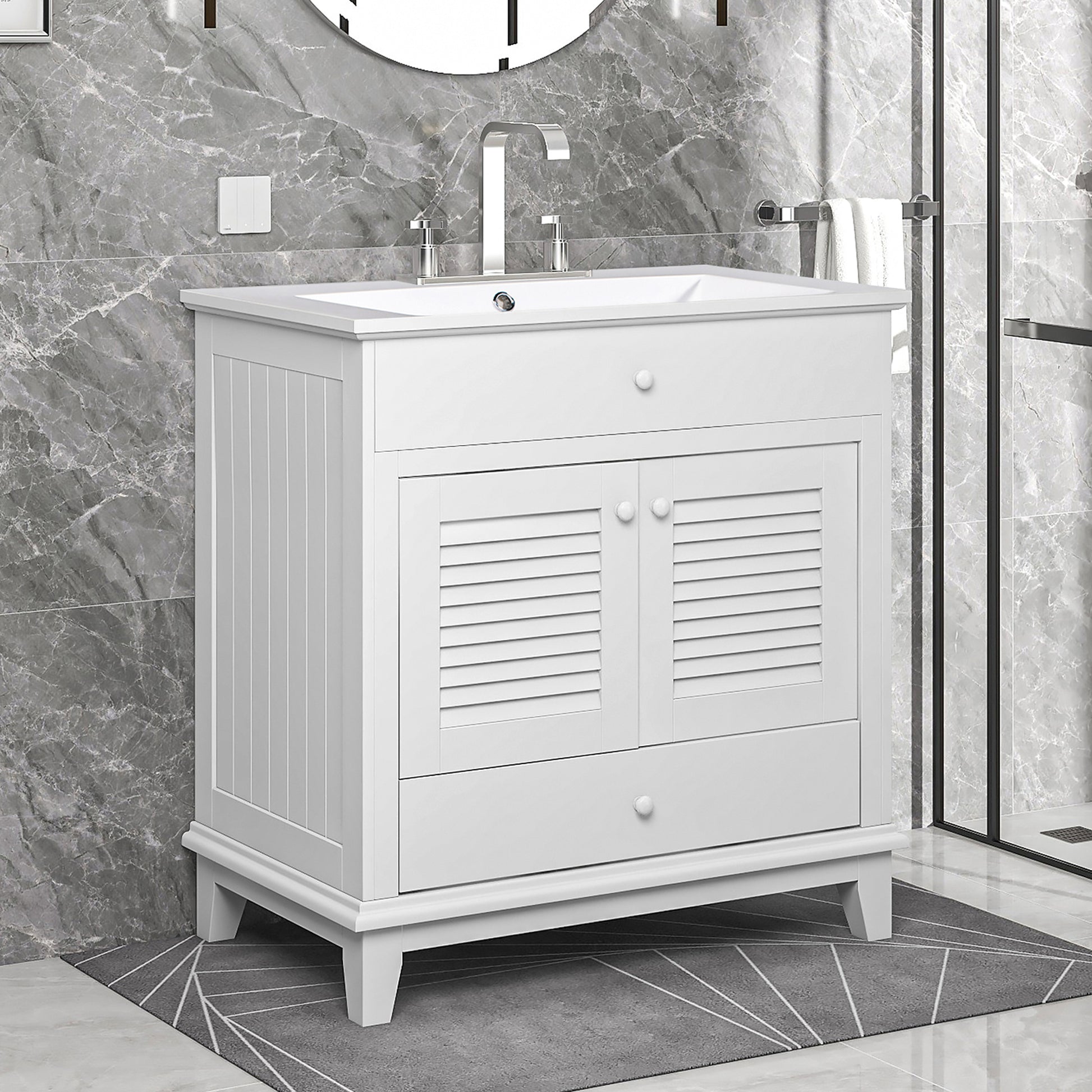 30" Bathroom Vanity With Sink, Bathroom Cabinet With Two Doors And One Drawer, White Old Sku: Jl000005Aak 1 White Solid Wood