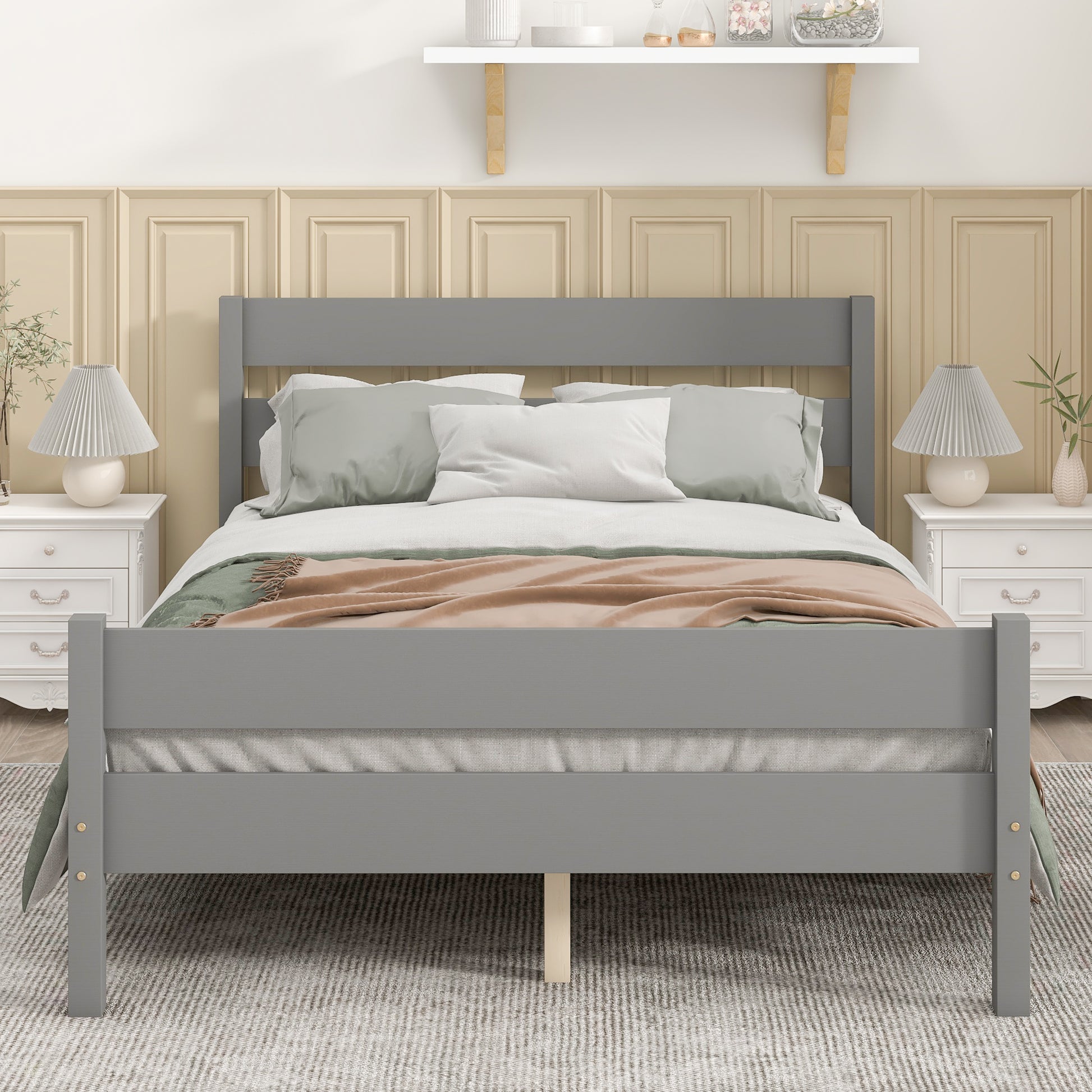 Full Bed With Headboard And Footboard,Grey Sku:W504P149038 Full Grey Pine