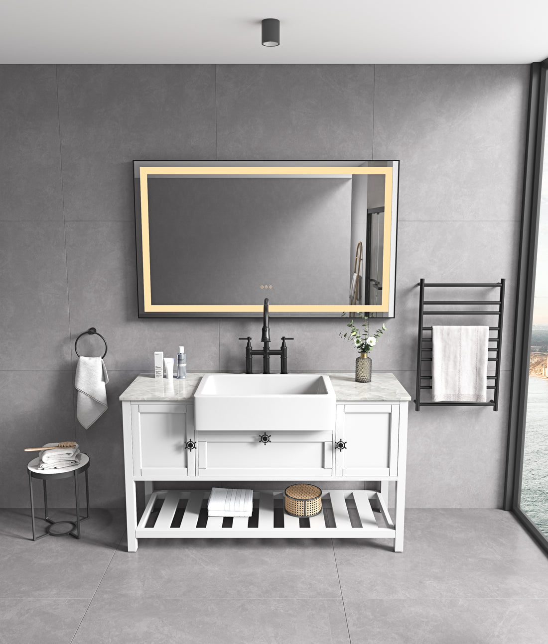 72 In. W X 36 In. Hled Single Bathroom Vanity Mirror In Polished Crystal Bathroom Vanity Led Mirror With 3 Color Lights Mirror For Bathroom Wall Smart Lighted Vanity Mirrors Matte Black Aluminium