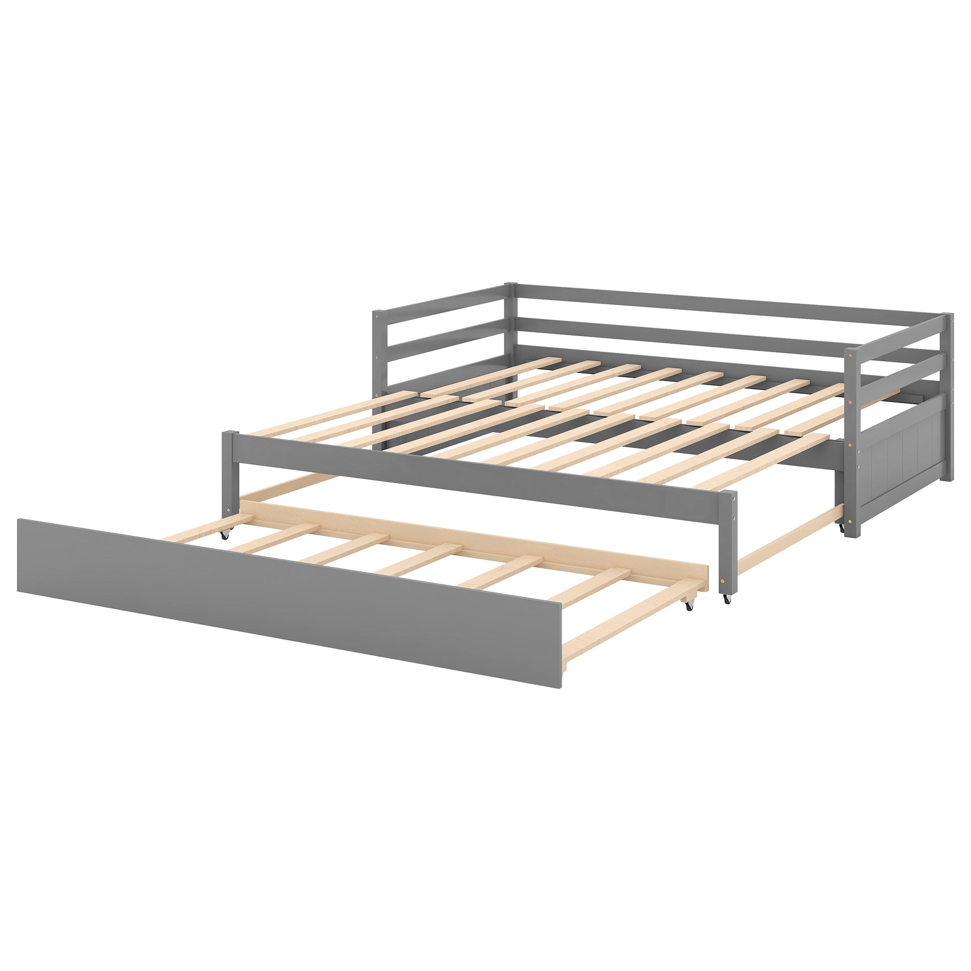 Twin Or Double Twin Daybed With Trundle,Gray Box Spring Not Required Twin Gray Wood Daybeds Pine