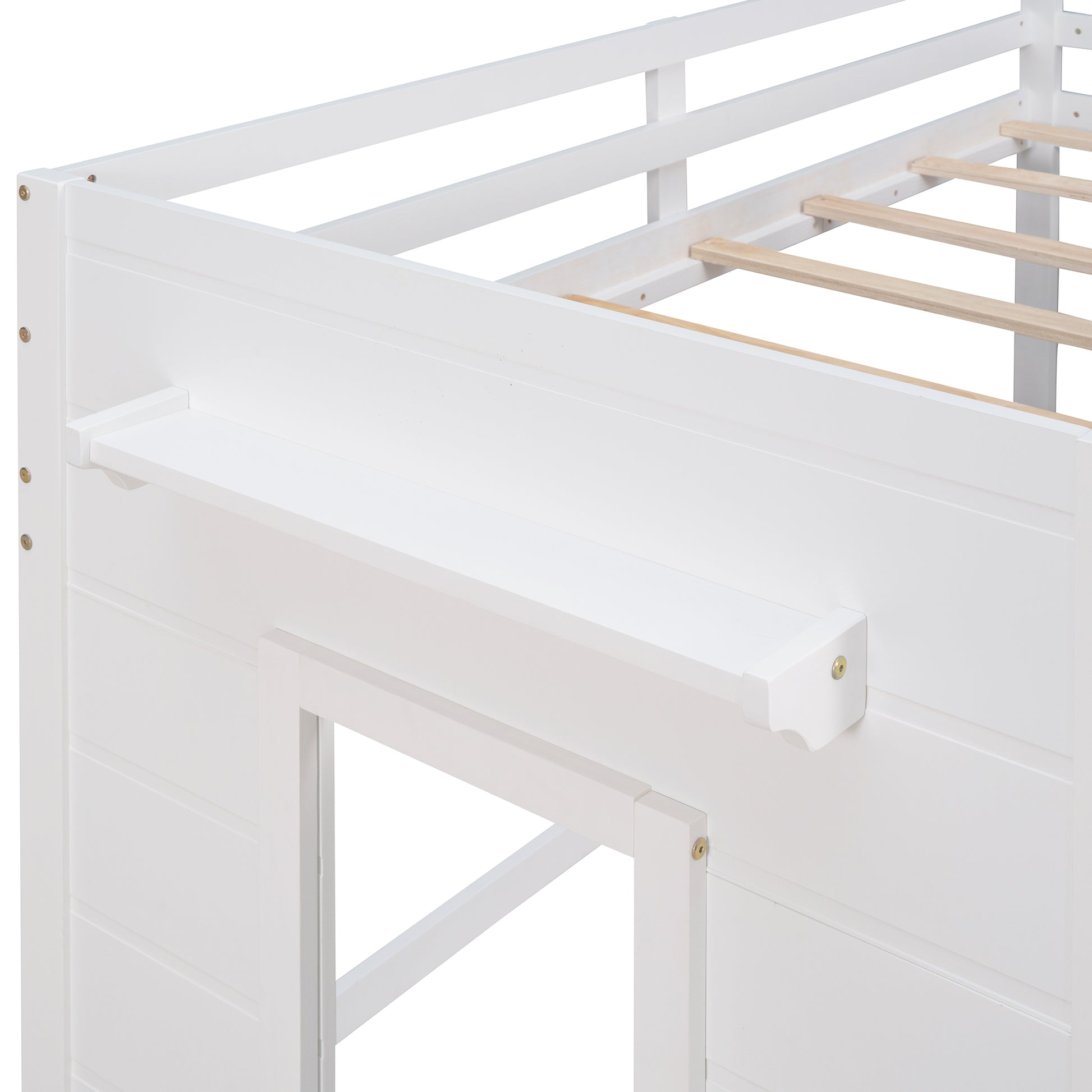 Twin Size Loft Bed With Cabinet And Shelf White Old Sku:Lp000501Aak White Solid Wood