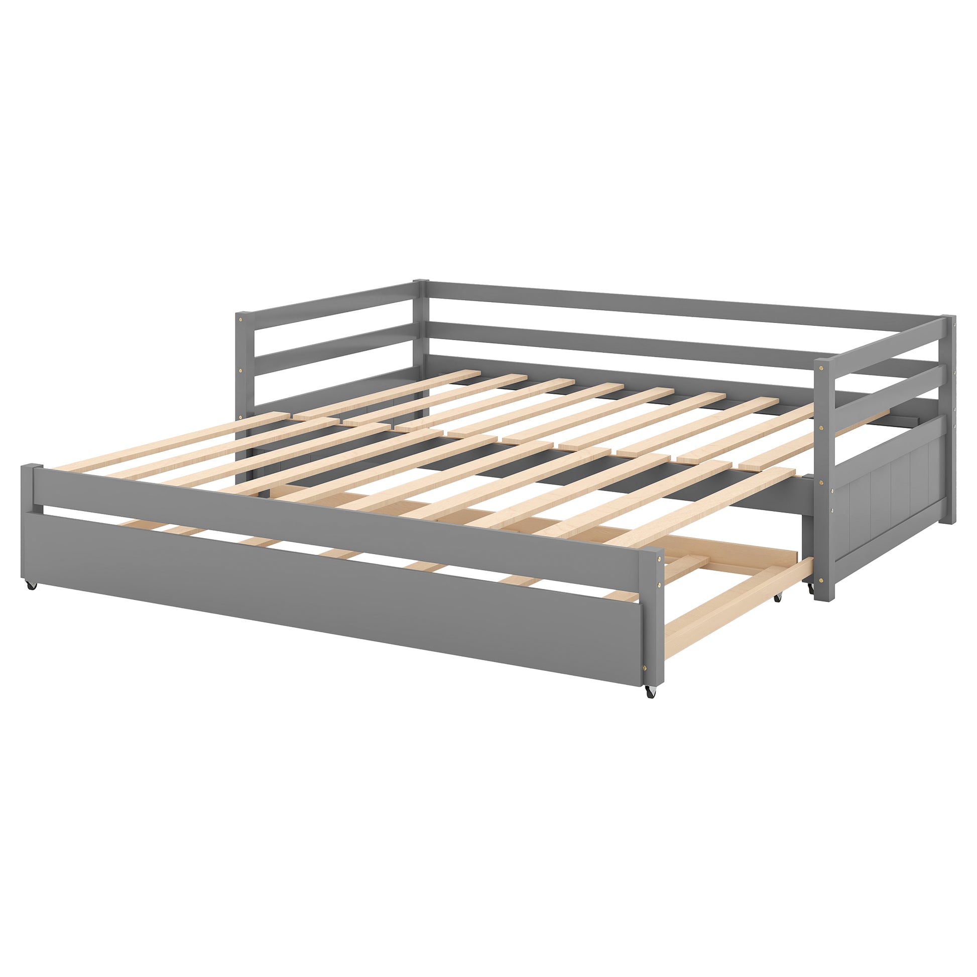 Twin Or Double Twin Daybed With Trundle,Gray Box Spring Not Required Twin Gray Wood Daybeds Pine