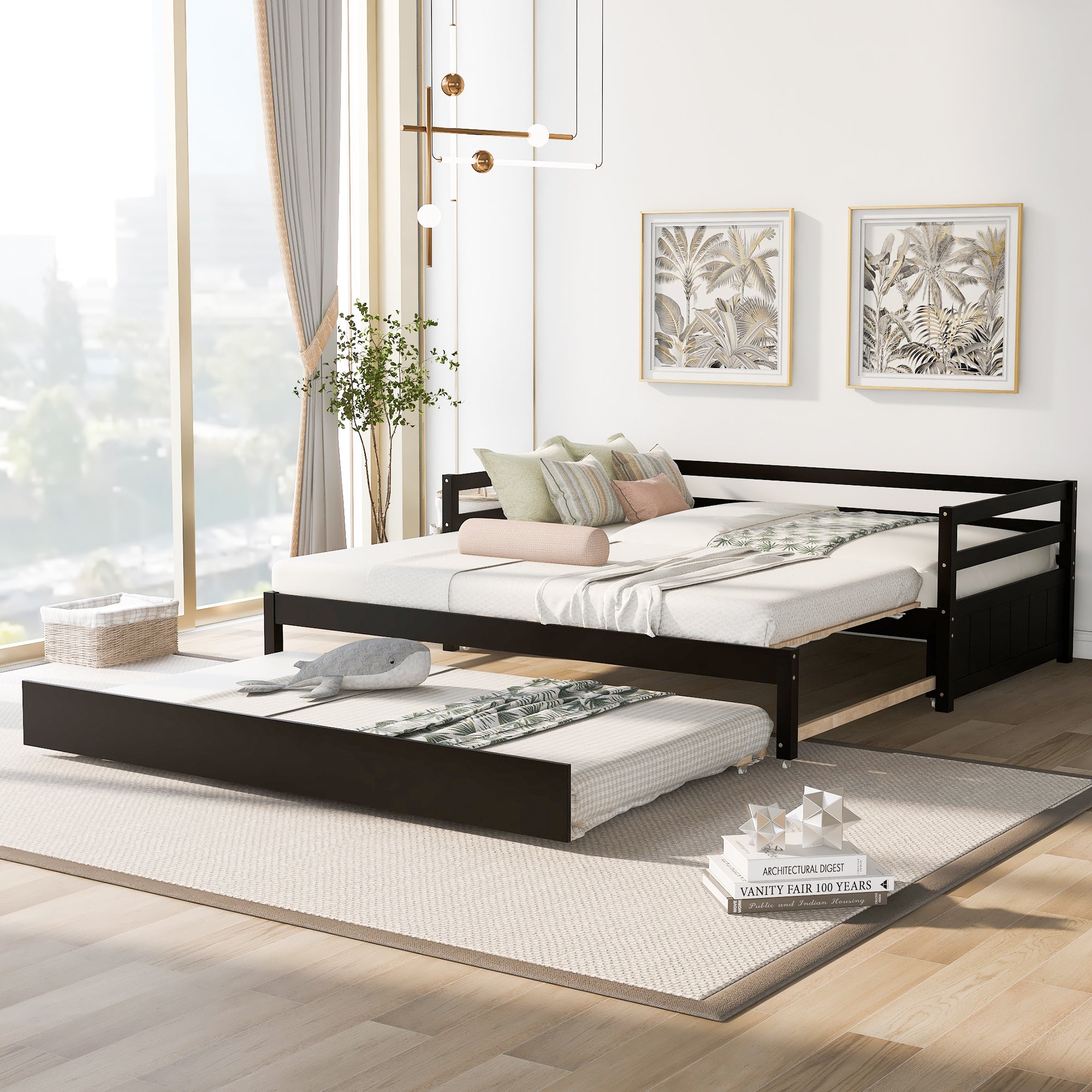 Twin Or Double Twin Daybed With Trundle,Espresso Box Spring Not Required Twin Espresso Wood Daybeds Pine